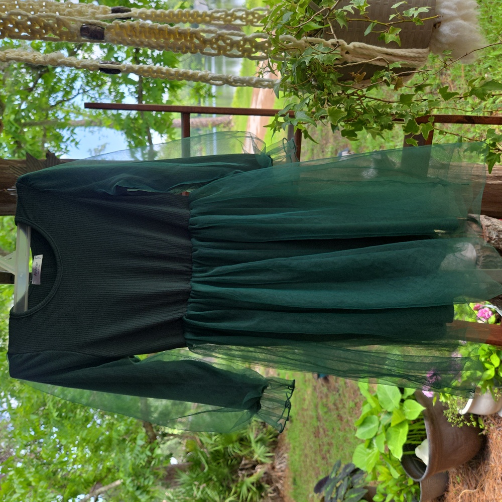 Girl's Arshiner Pine Green Tulle Skirt Midi Dress Size 6